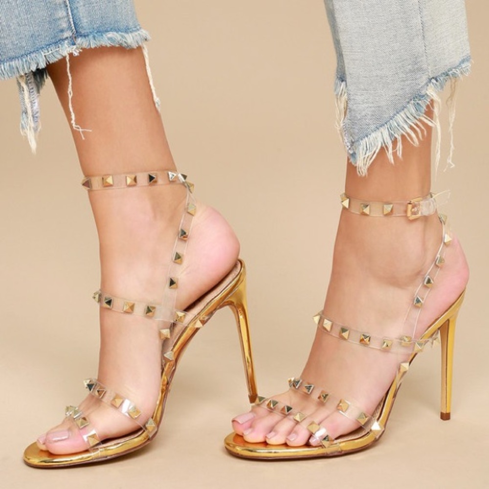 Gold studded clear strappy sandals!
